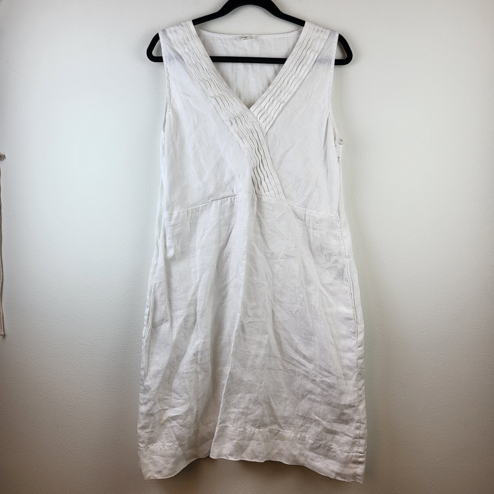 Garnet Hill 100% Linen white V-neck dress Size 10 Summer Vacation Party